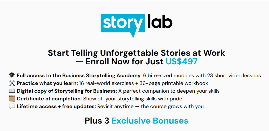 Philipp Humm – Business Storytelling Academy GetWSOdownload logo with text 'Start Telling Unforgettable Stories at Work'.
